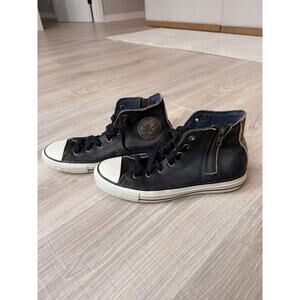 Converse Chuck Taylor All Star Leather High Top Sneakers Black Side Zip